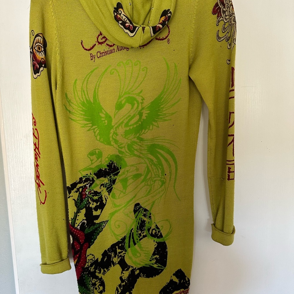 Long light green cardigan sweater